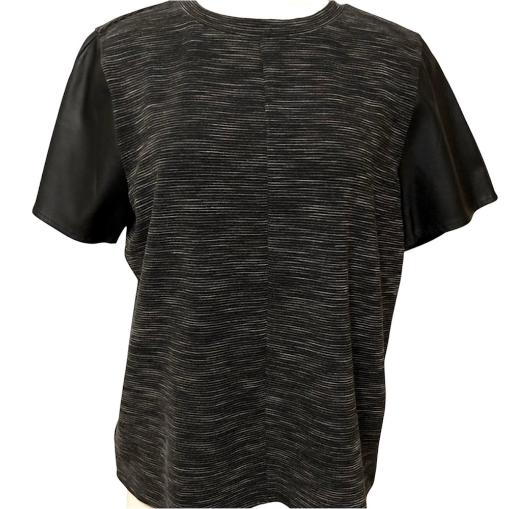NWT! Loft by Ann Taylor Top with faux leather sleeves Size L